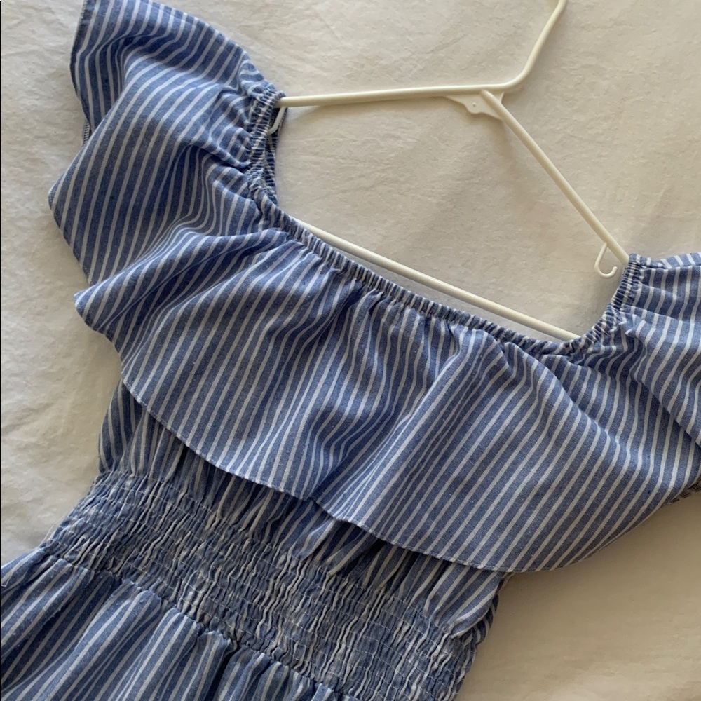 Miki Blue Stripe Off Shoulder Dress